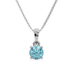 This white gold Fancy Blue Round Solitaire Diamond Necklace made with fancy Blue round brilliant-cut diamond in a four prong setting with adjustable chain in top view