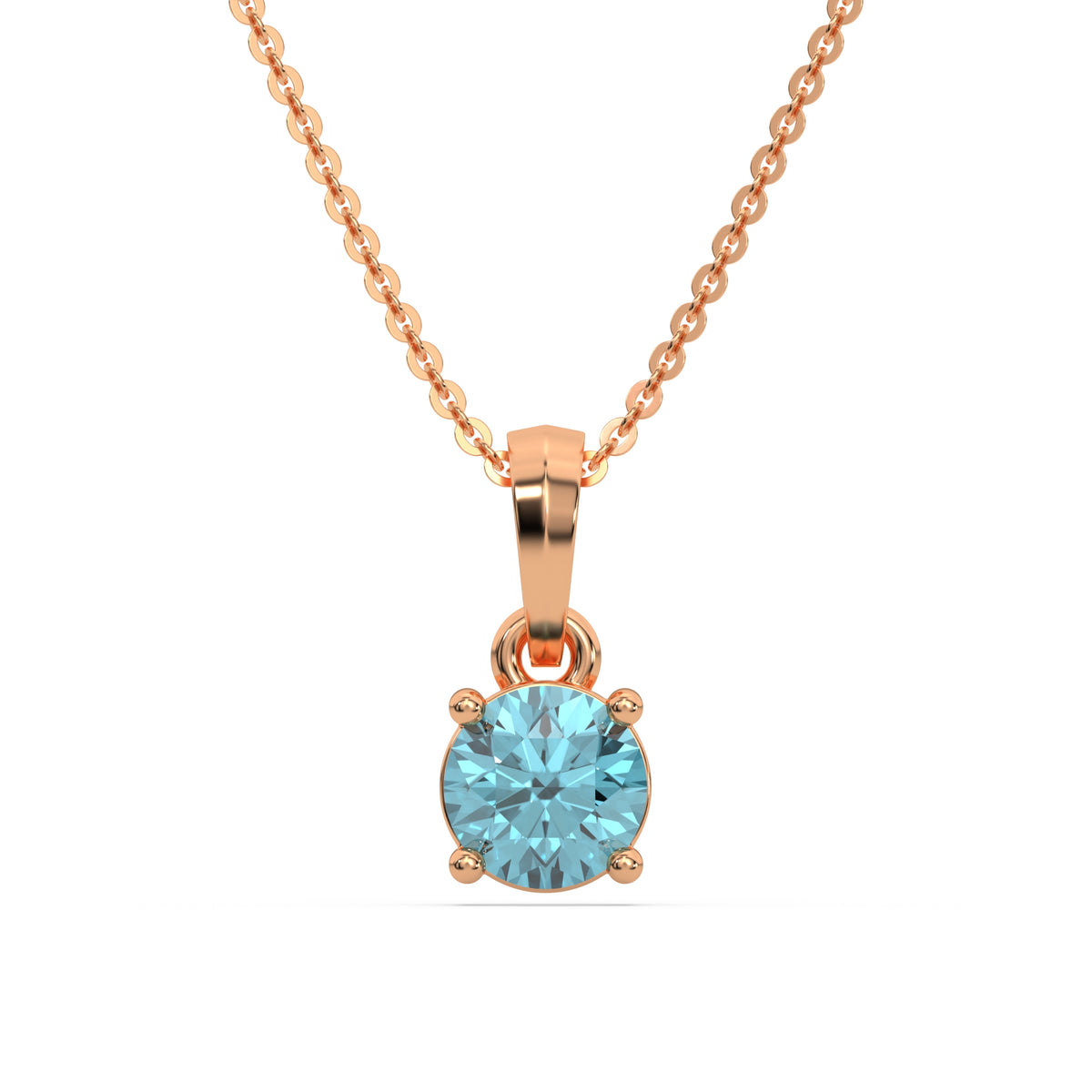 This rose gold Fancy Blue Round Solitaire Diamond Necklace made with fancy Blue round brilliant-cut diamond in a four prong setting with adjustable chain in top view