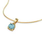 This yellow gold Fancy Blue Round Solitaire Diamond Necklace made with fancy Blue round brilliant-cut diamond in a four prong setting with adjustable chain in 3d view