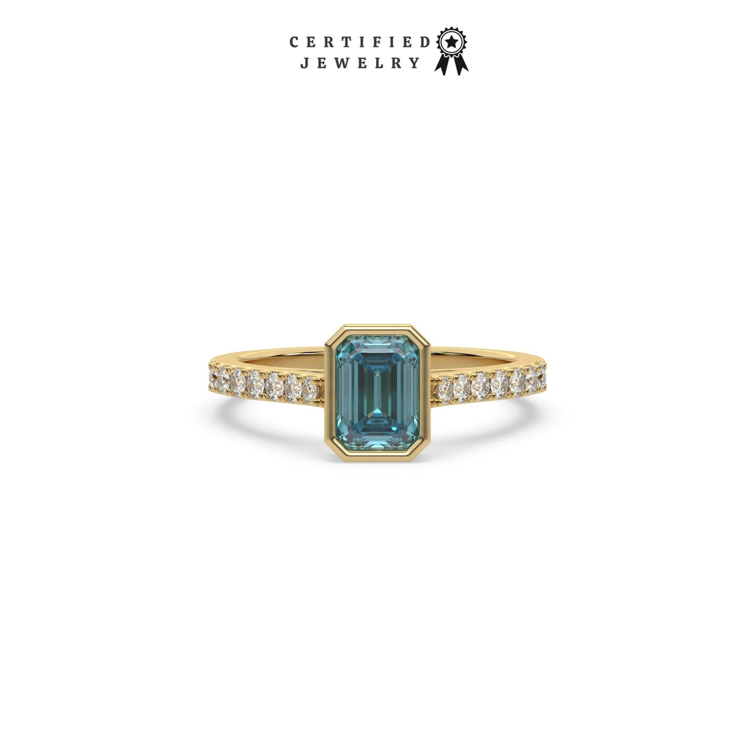 3 CT Fancy Blue Diamond Emerald solitaire Bezel Engagement Ring