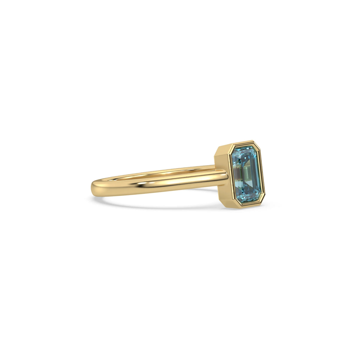 18K Yellow Gold Fancy Blue Emerald Diamond Engagement Ring
