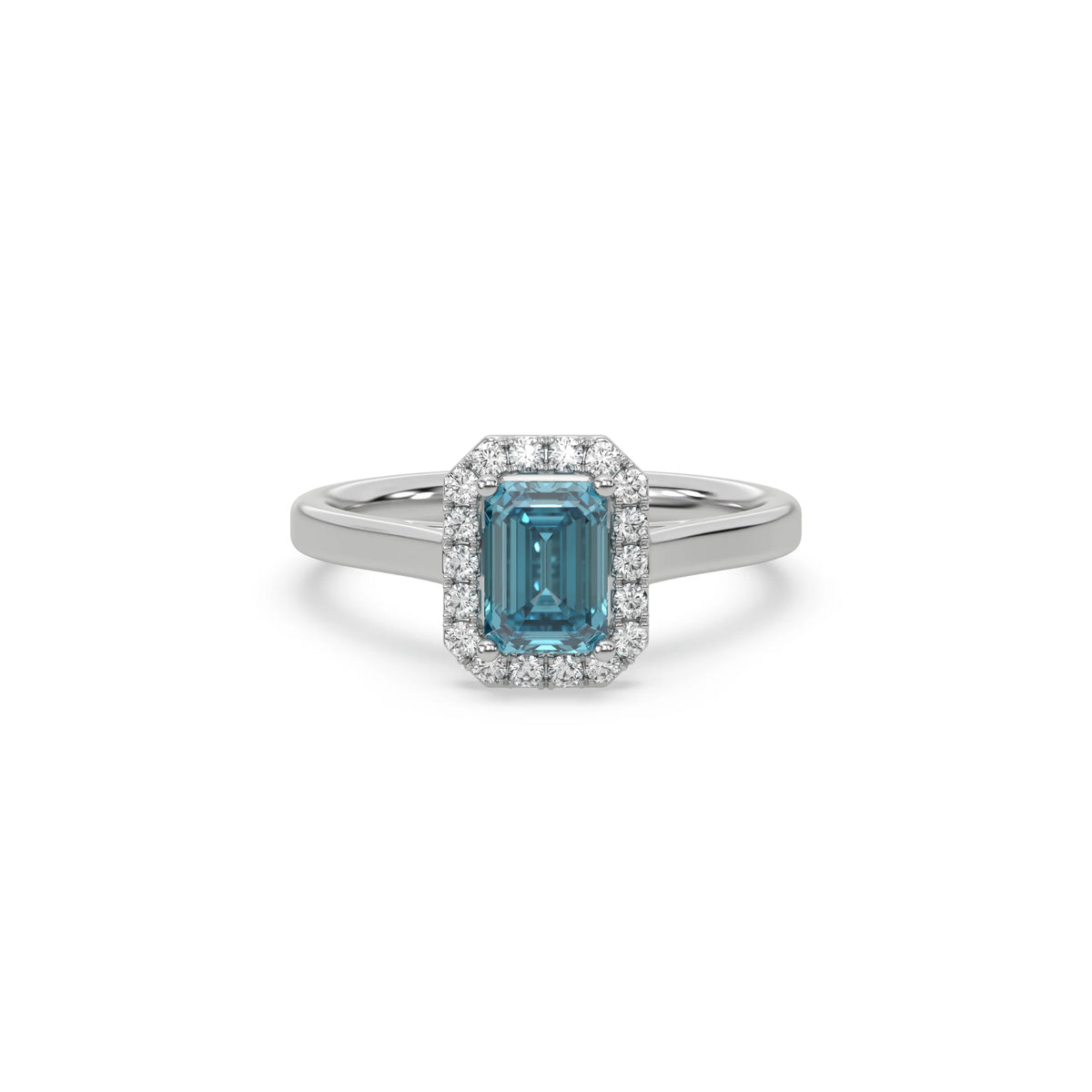 Blue Diamond Ring, Emerald Cut Diamond Halo Engagement Ring, Solitaire  Engagement Ring, Halo Wedding Ring