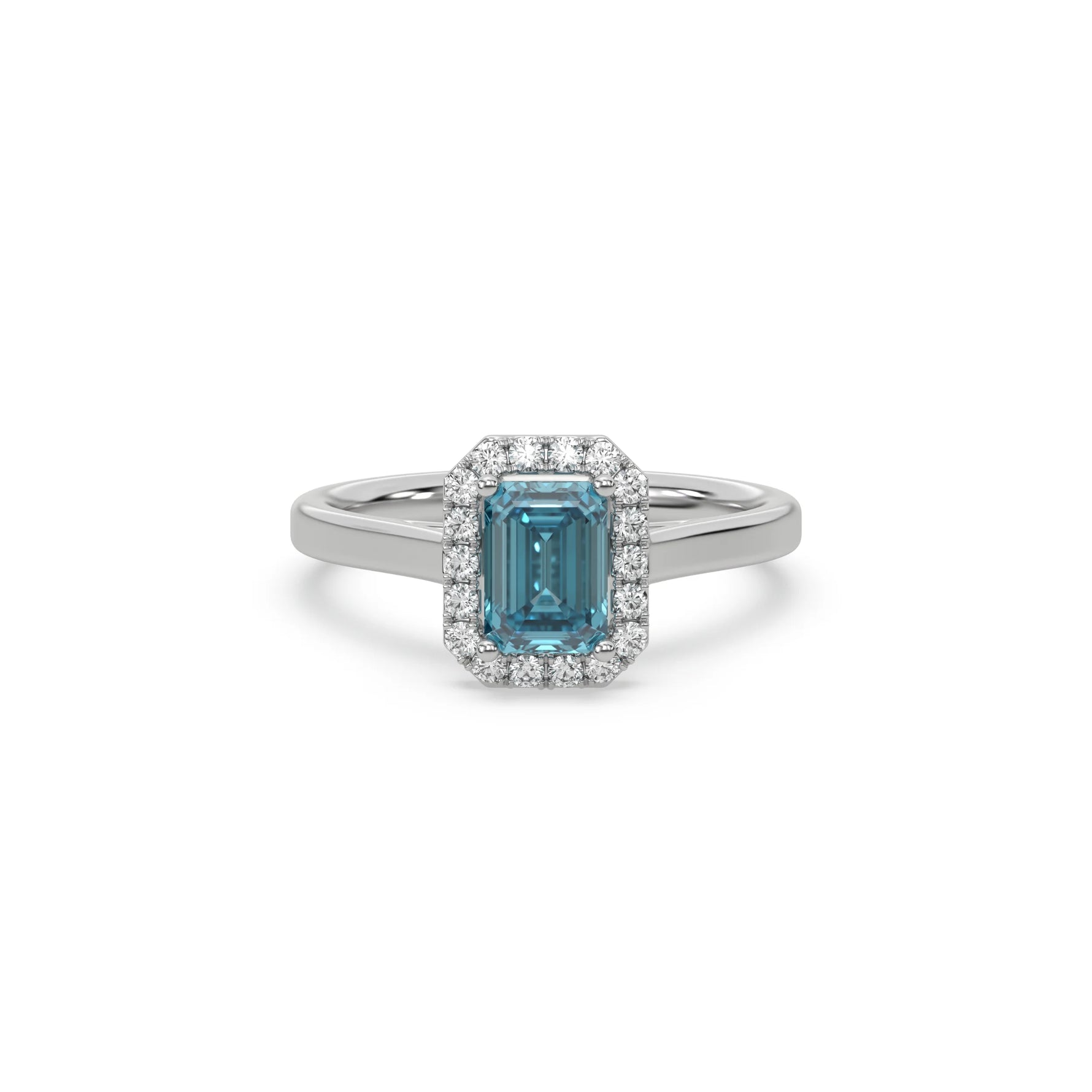 Blue Diamond Ring, Emerald Cut Diamond Halo Engagement Ring, Solitaire  Engagement Ring, Halo Wedding Ring