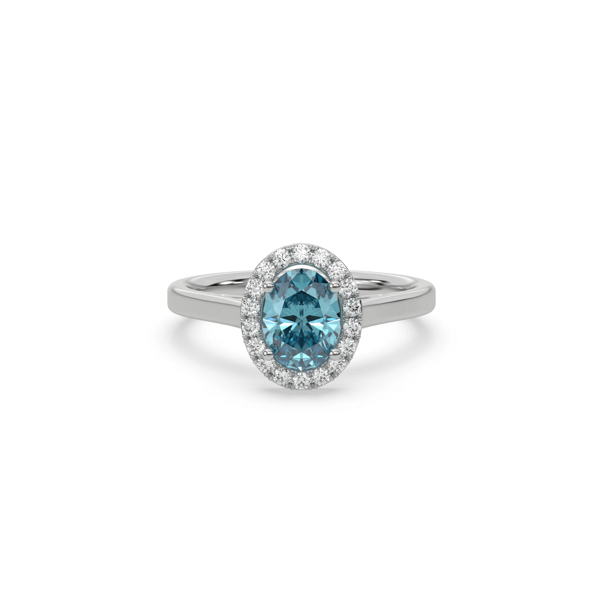 18K White Gold 1 CT Fancy Blue Oval Diamond Engagement Ring