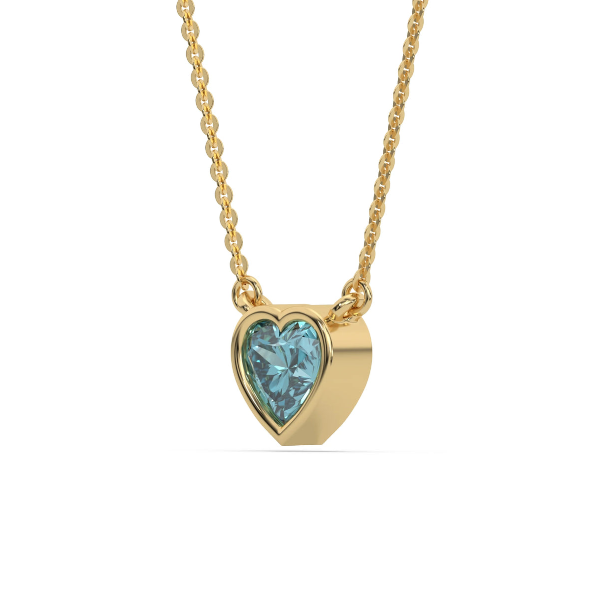 18K Yellow Gold Fancy Blue Heart Solitaire Diamond Necklace
