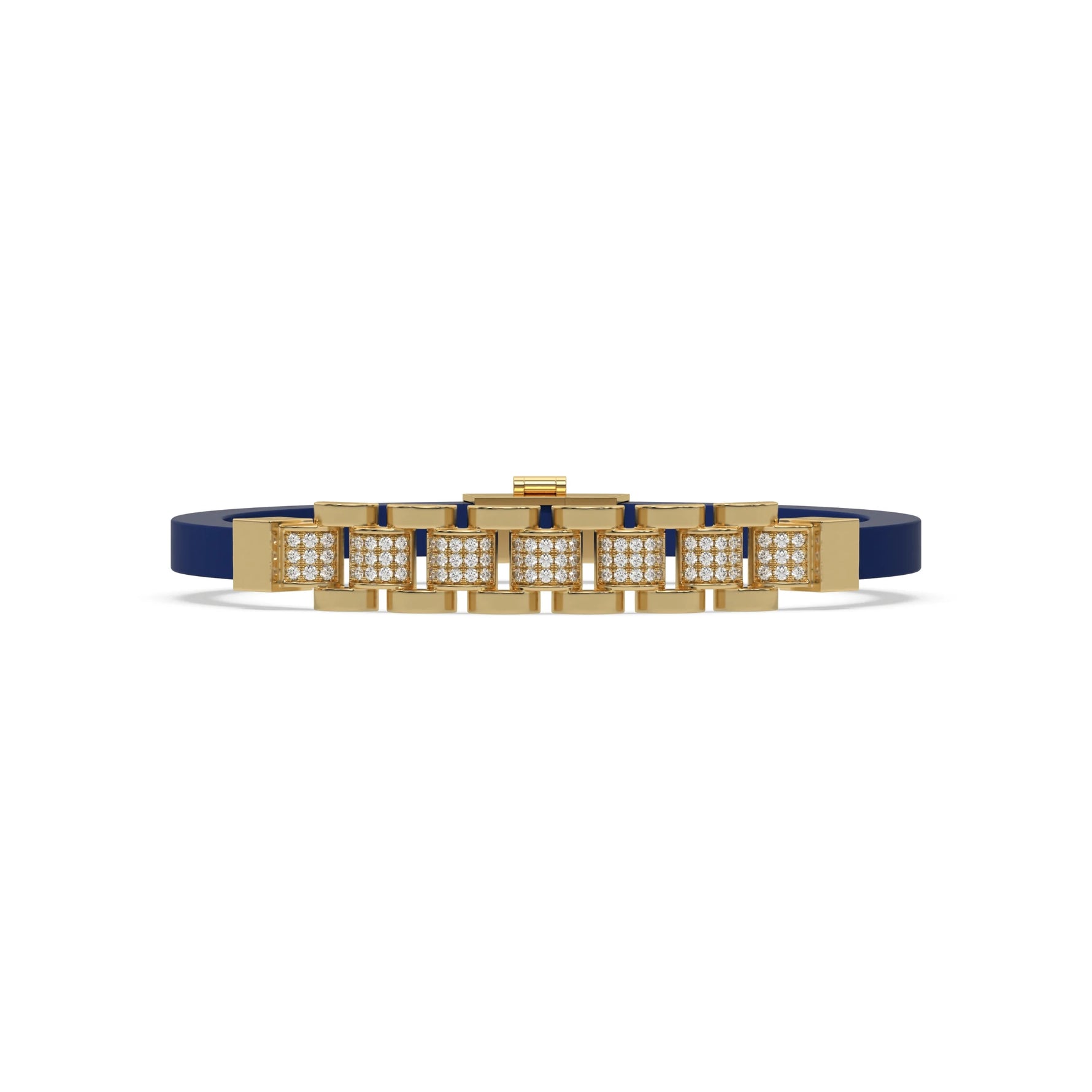 This yellow gold Lex diamond rubber bracelet features 0.97 CT of round cut diamonds set in a pave setting in top view