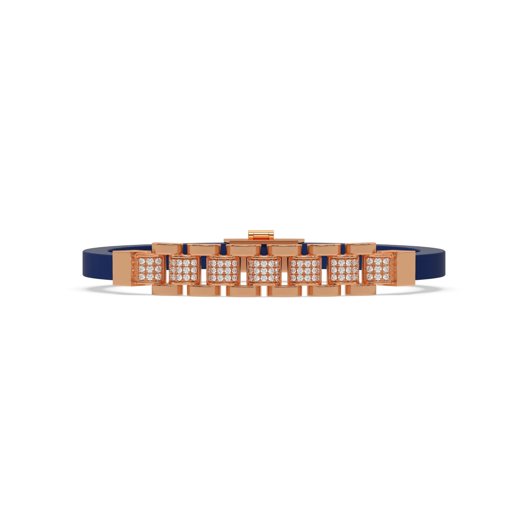 This rose gold Lex diamond rubber bracelet features 0.97 CT of round cut diamonds set in a pave setting in top view