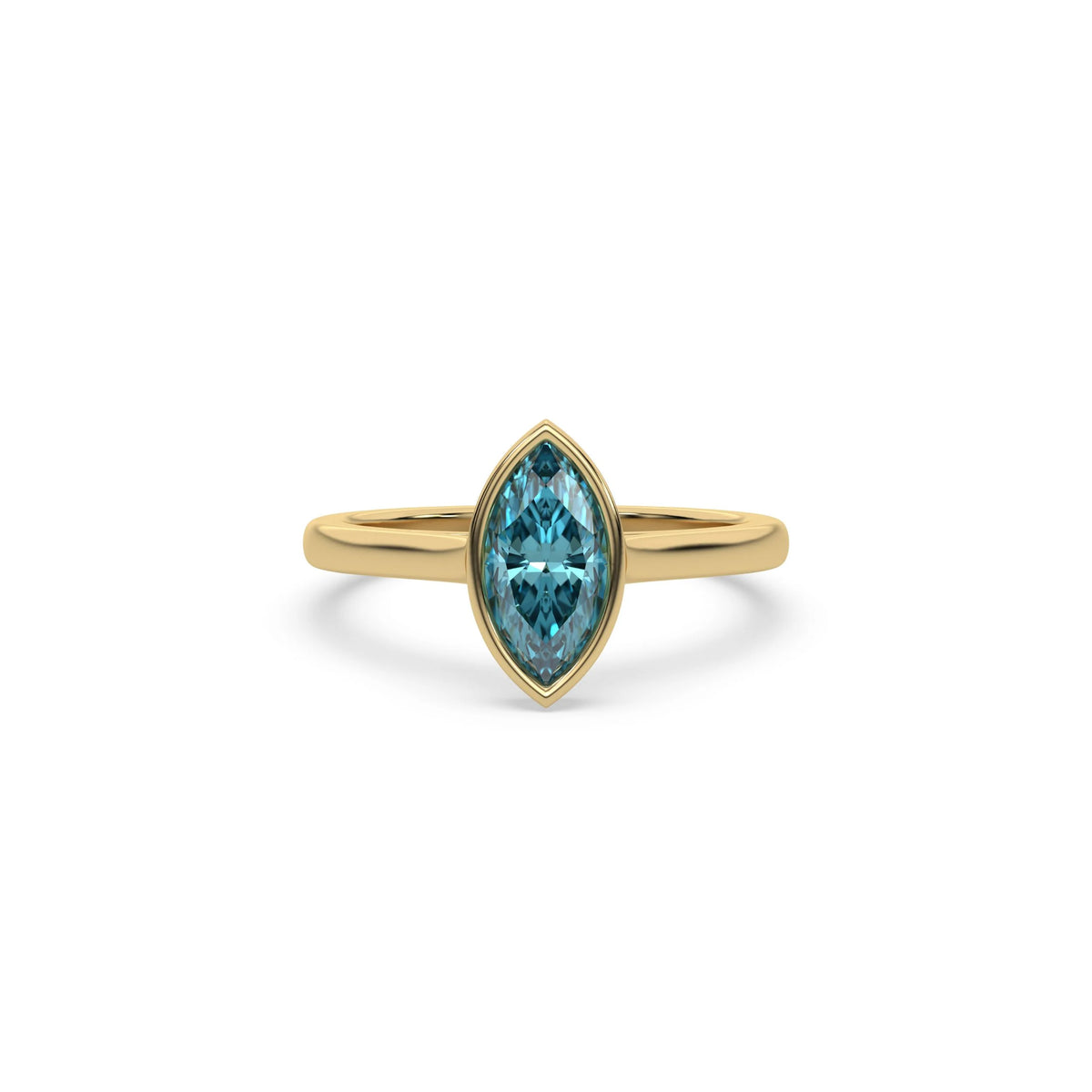 14K Yellow Gold Fancy Blue Marquise Diamond Engagement Ring