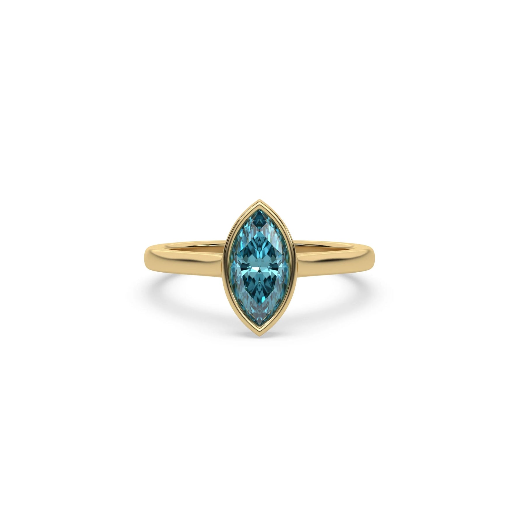 14K Yellow Gold Fancy Blue Marquise Diamond Engagement Ring