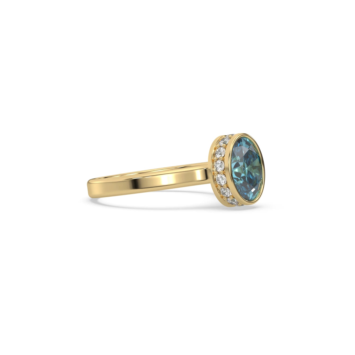 18K Yellow Gold Fancy Blue Oval Diamond Engagement Ring