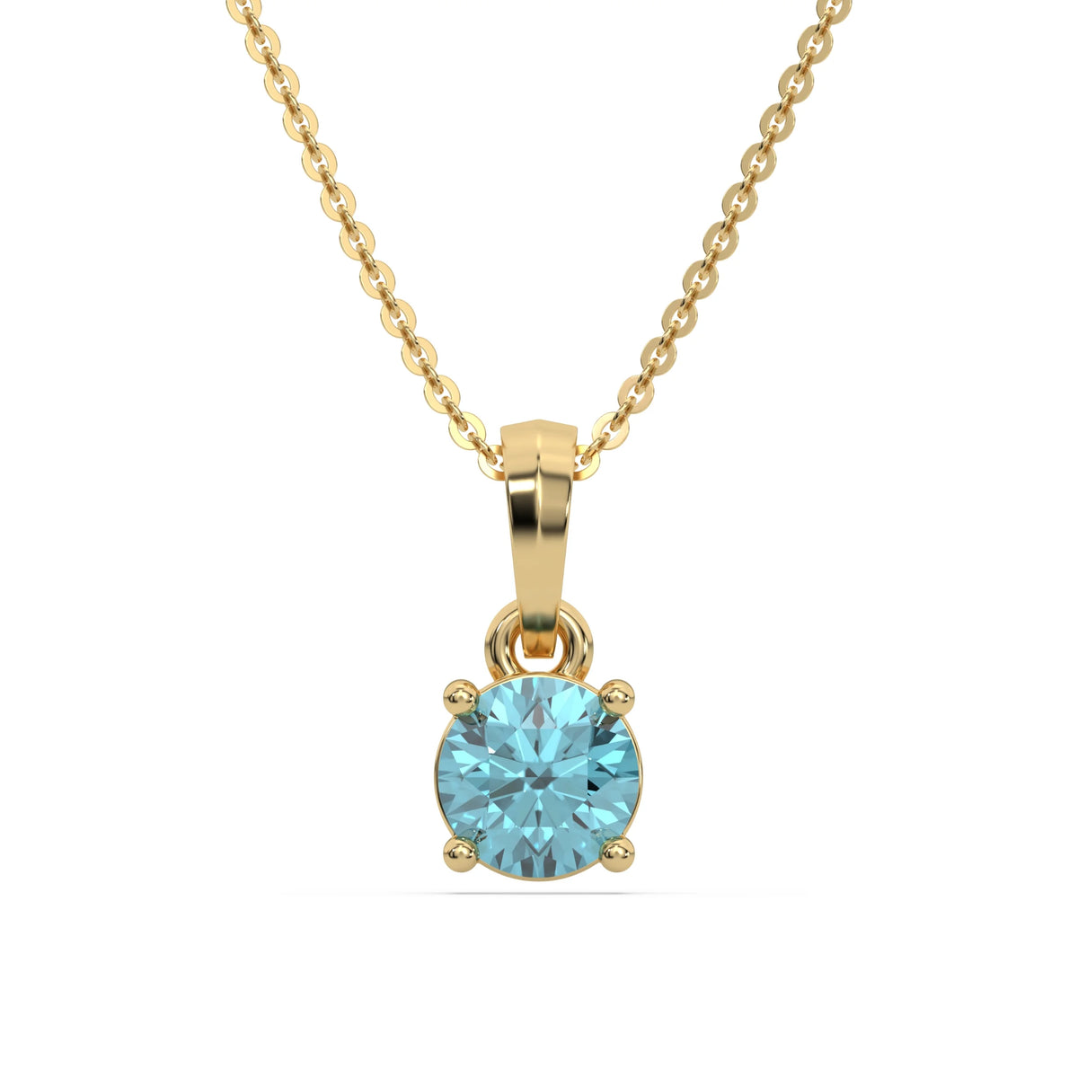 18K Yellow Gold Fancy Blue Round Cut Diamond Solitaire Necklace