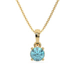 18K Yellow Gold Fancy Blue Round Cut Diamond Solitaire Necklace