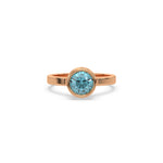 This rose gold ring displayed on front view is made with brilliant round solitaire diamond set in bezel setting