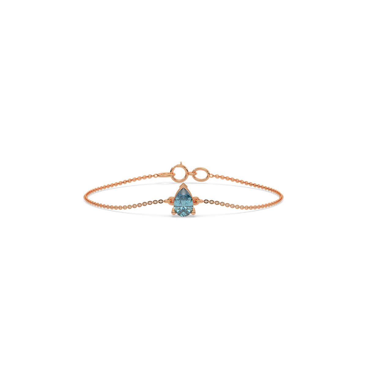 14K Rose Gold Fancy Blue Pear Solitaire Diamond Bracelet 