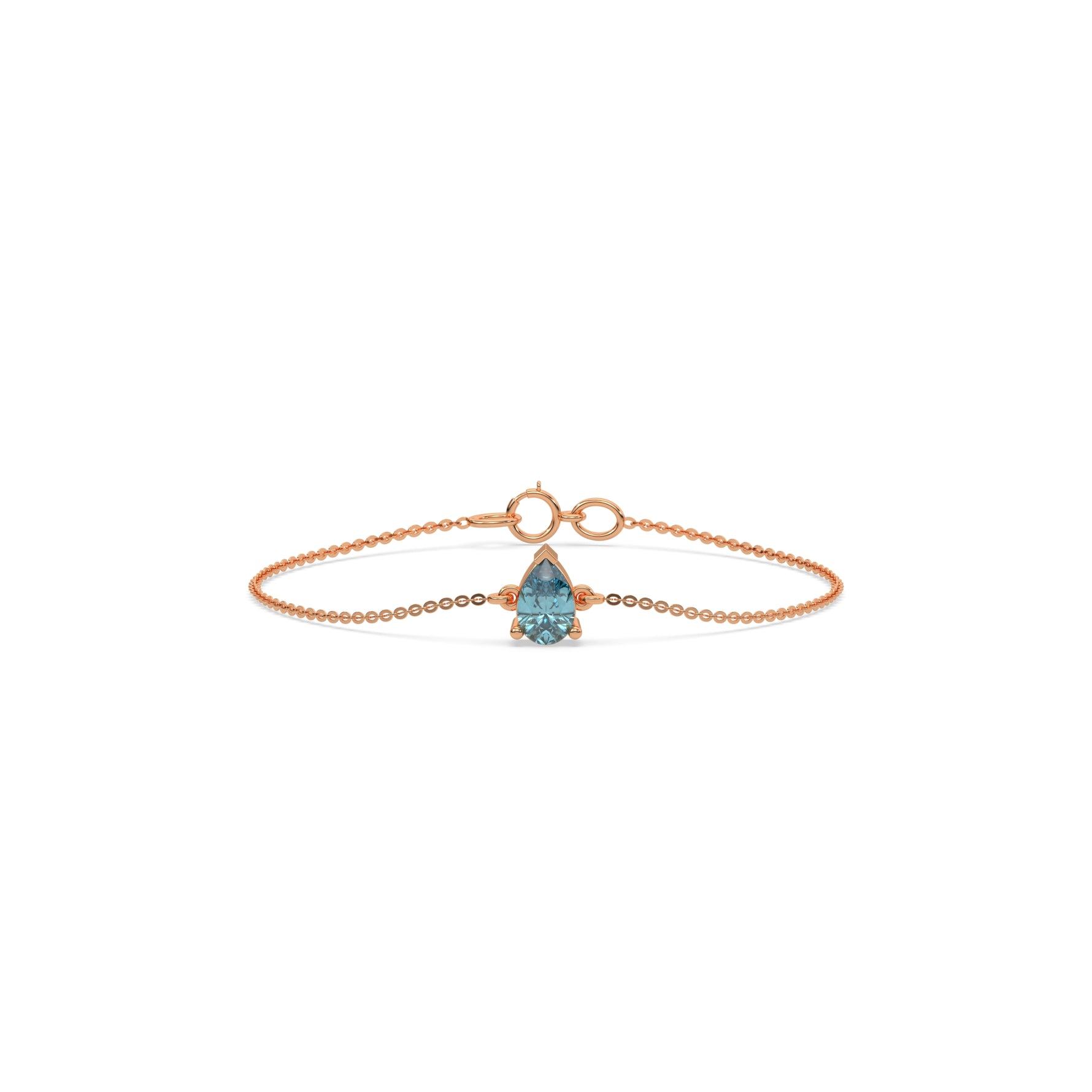 14K Rose Gold Fancy Blue Pear Solitaire Diamond Bracelet 