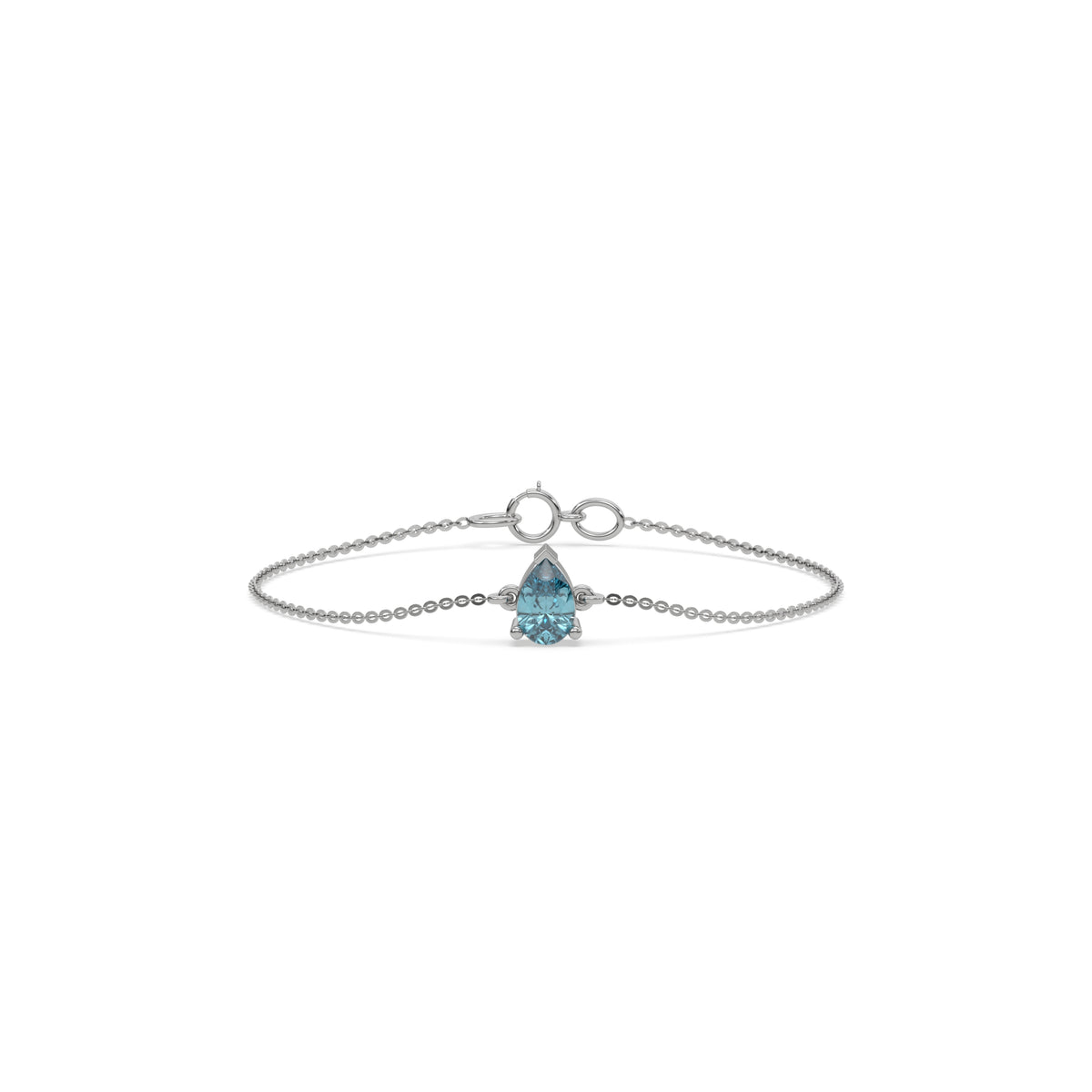 14K White Gold Fancy Blue Pear Solitaire Diamond Bracelet 