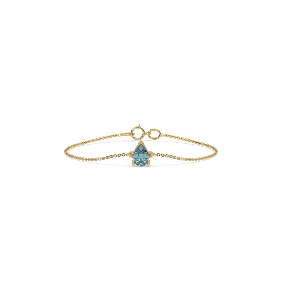14K Yellow Gold Fancy Blue Pear Solitaire Diamond Bracelet 