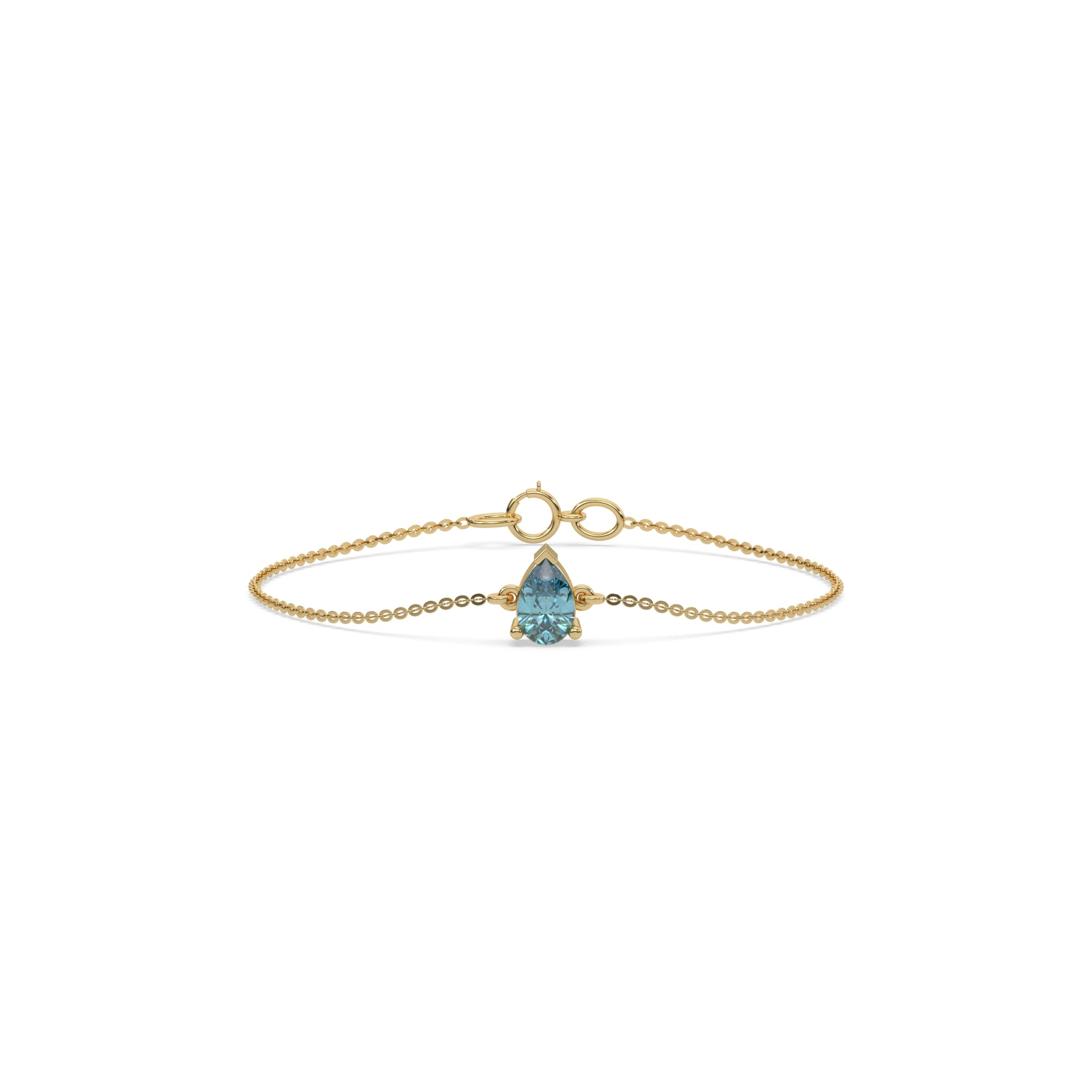 14K Yellow Gold Fancy Blue Pear Solitaire Diamond Bracelet 