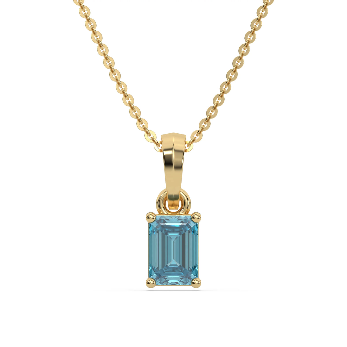 18K Yellow Gold Fancy Blue Emerald Solitaire Diamond Necklace