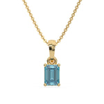 18K Yellow Gold Fancy Blue Emerald Solitaire Diamond Necklace
