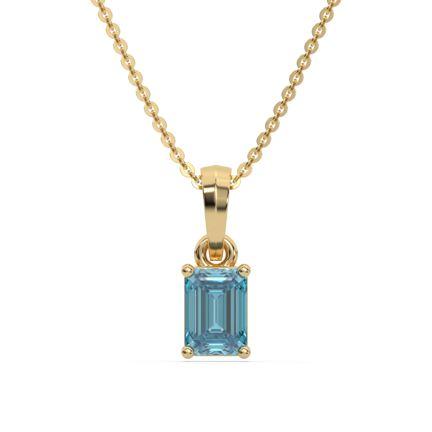 18K Yellow Gold Fancy Blue Emerald Solitaire Diamond Necklace