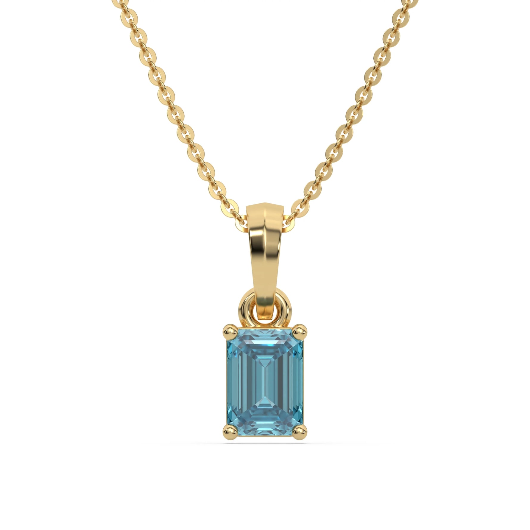 18K Yellow Gold Fancy Blue Emerald Solitaire Diamond Necklace