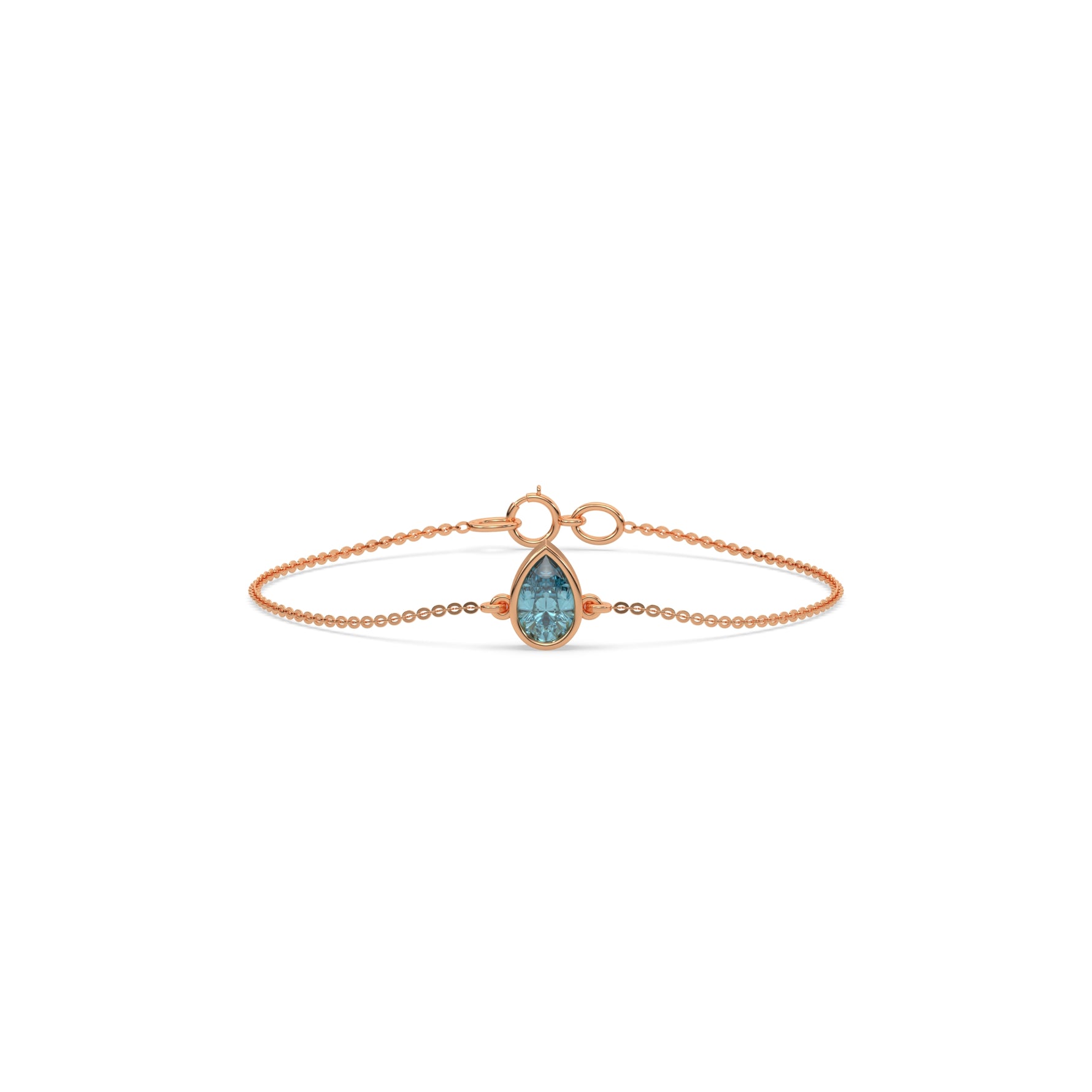 14K Rose Gold Fancy Blue Pear Solitaire Diamond Bracelet 