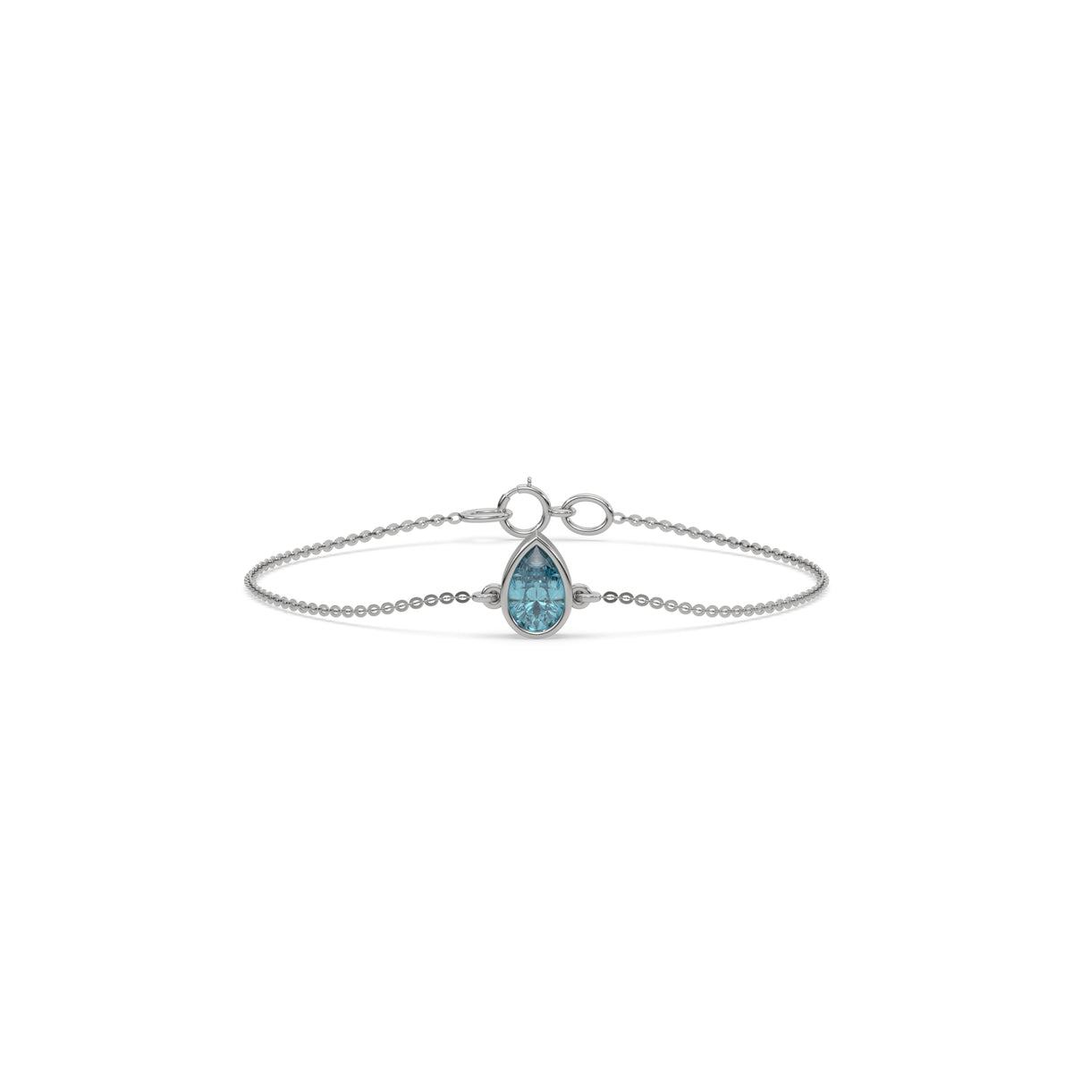 14K White Gold Fancy Blue Pear Solitaire Diamond Bracelet 