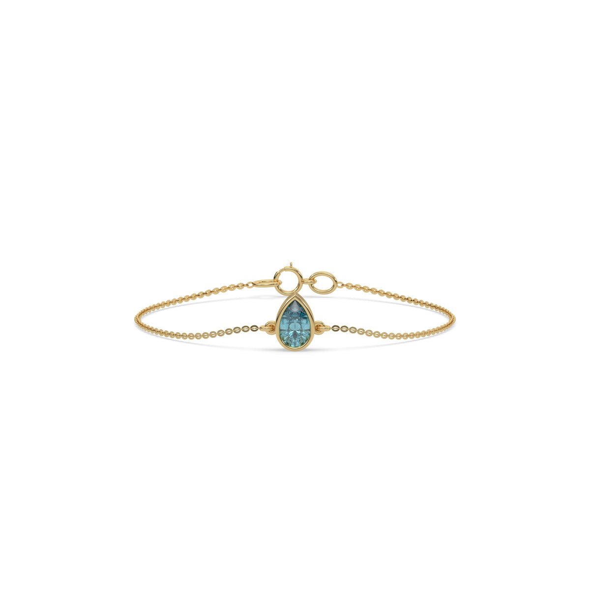 14K Yellow Gold Fancy Blue Pear Solitaire Diamond Bracelet 