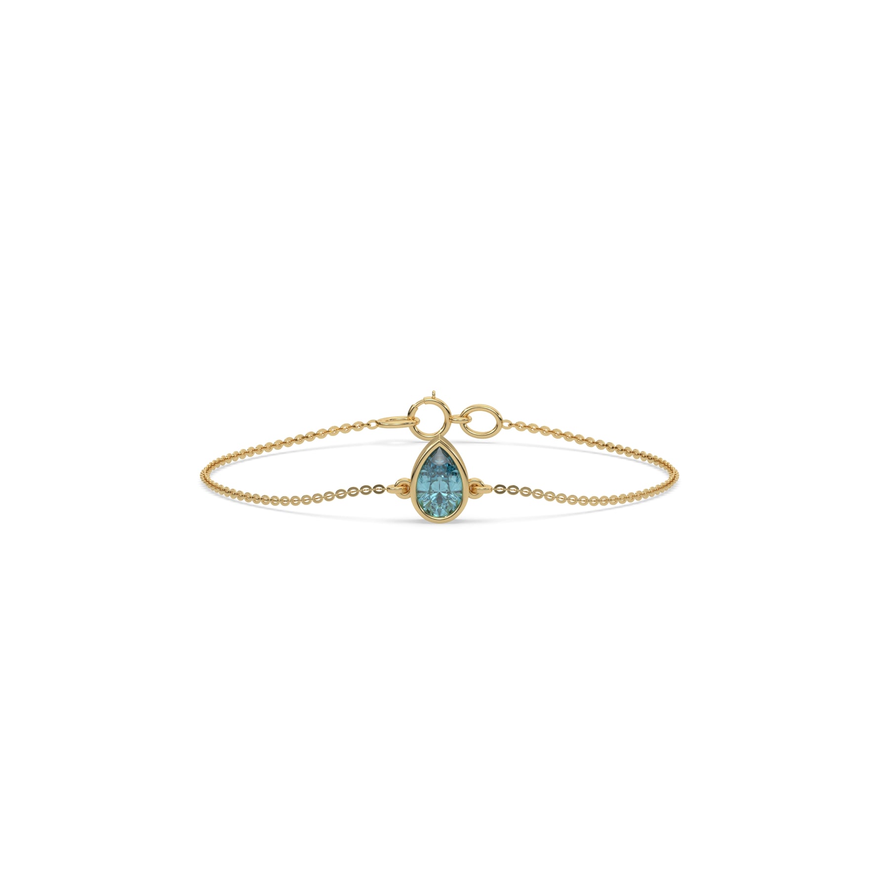 14K Yellow Gold Fancy Blue Pear Solitaire Diamond Bracelet 