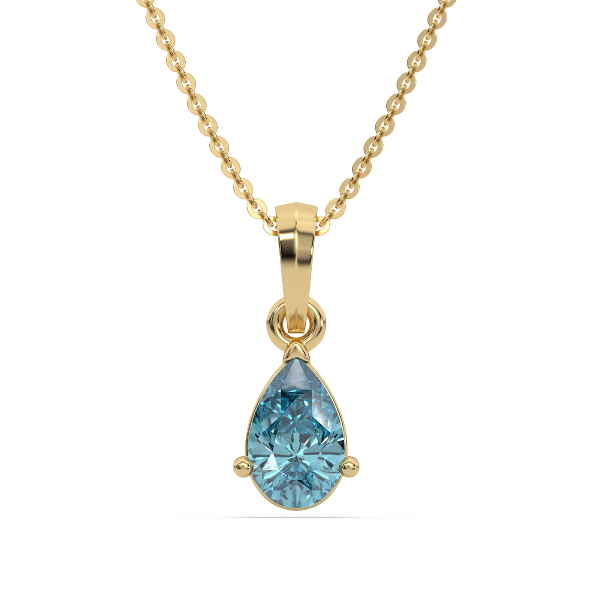 18K Yellow Gold Fancy Blue Pear Solitaire Diamond Necklace