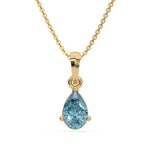 18K Yellow Gold Fancy Blue Pear Solitaire Diamond Necklace