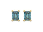 14K Yellow Gold Blue Radiant Diamond Stud Earrings 