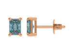 14K Rose Gold Blue Radiant Diamond Stud Earrings 