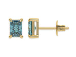 18K Yellow Gold Blue Radiant Diamond Stud Earrings 