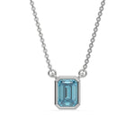 This white gold Fancy Blue Emerald Solitaire Diamond Necklace made with an fancy Blue emerald cut diamond in bezel setting with adjustable chain in top view