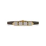 This yellow gold axel diamond rubber bracelet features two box motifs in the center and two box motifs with arrows on each end. The bracelet elegantly showcases 36 diamonds set in a four-prong setting in top view