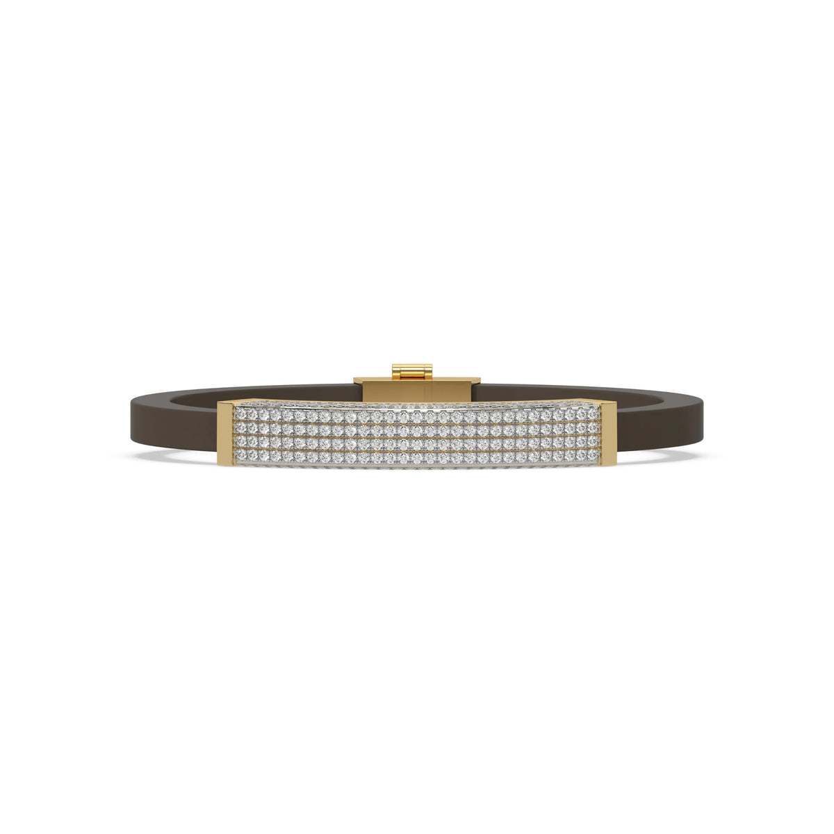 This yellow gold Edge diamond rubber bracelet features 3.50 CT of round cut diamonds set in a prong setting in top view