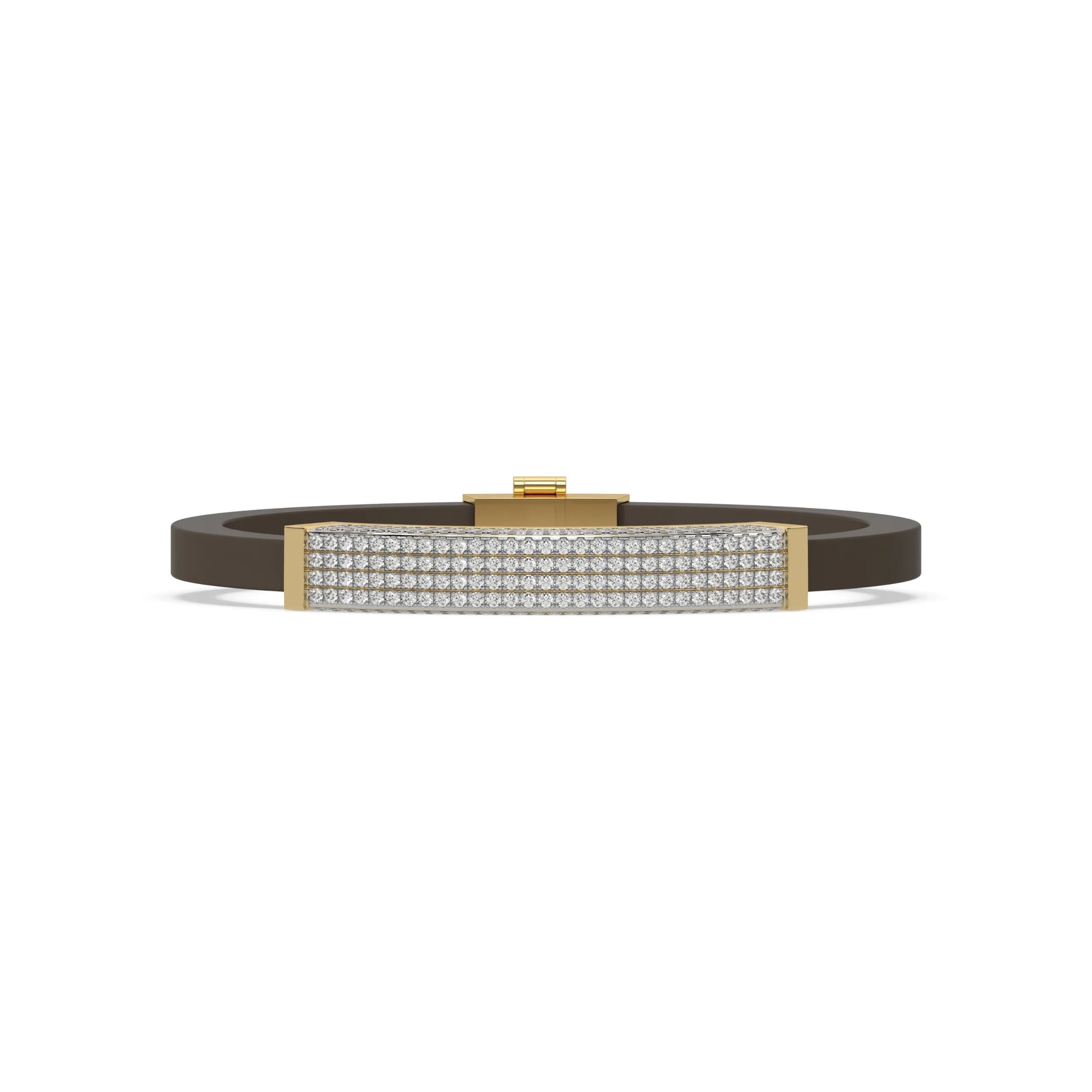 This yellow gold Edge diamond rubber bracelet features 3.50 CT of round cut diamonds set in a prong setting in top view