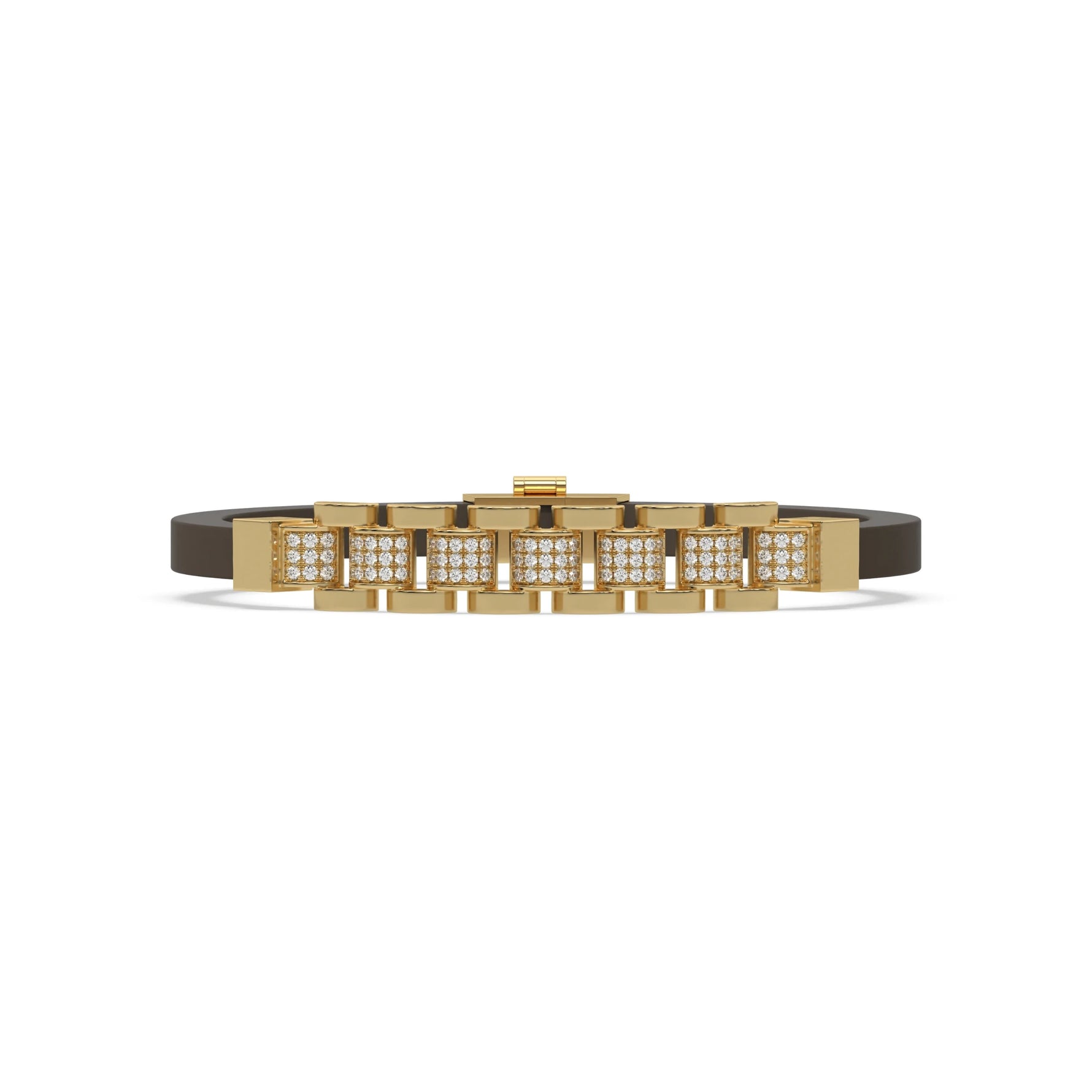 This yellow gold Lex diamond rubber bracelet features 0.97 CT of round cut diamonds set in a pave setting in top view