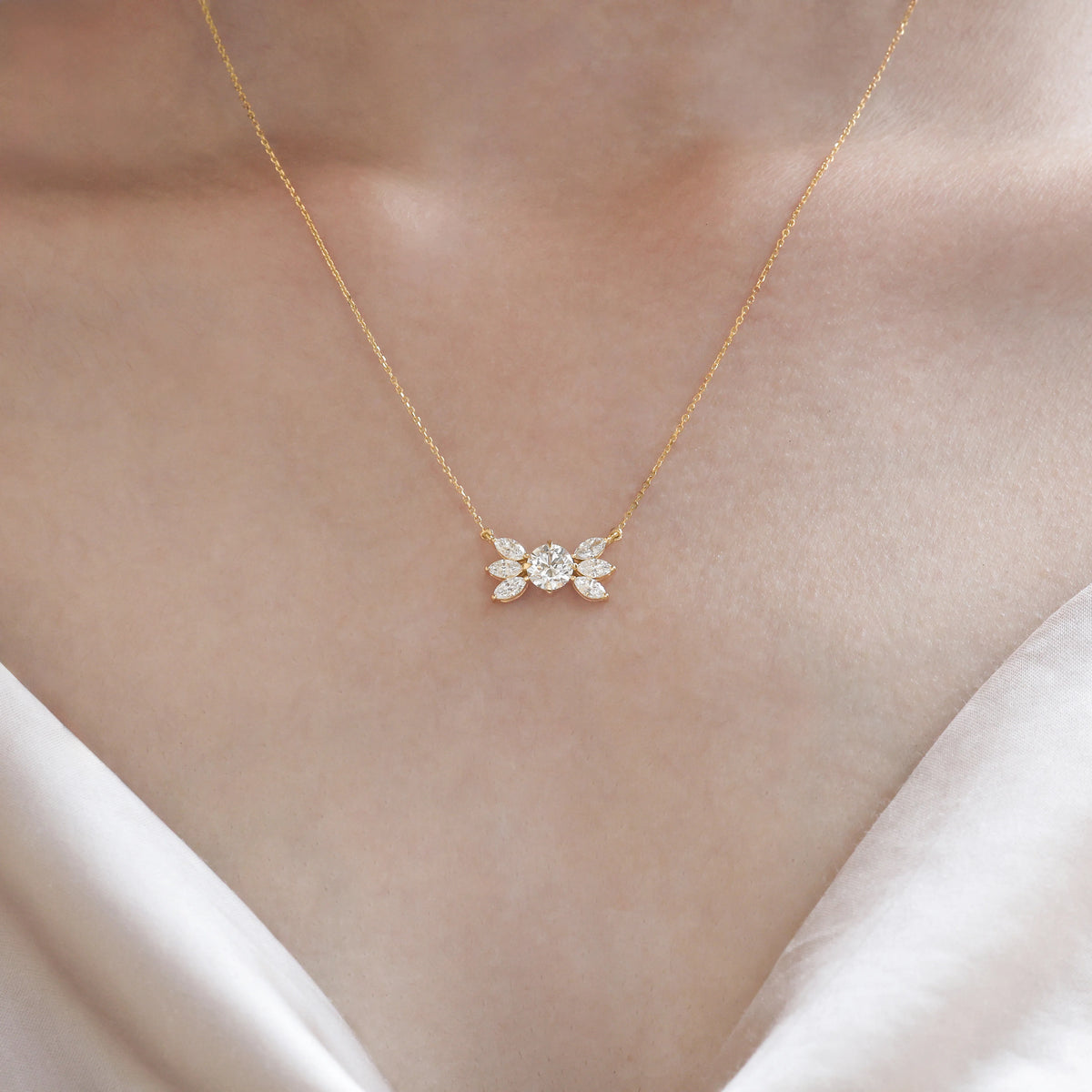 Round Diamond Butterfly Necklace 