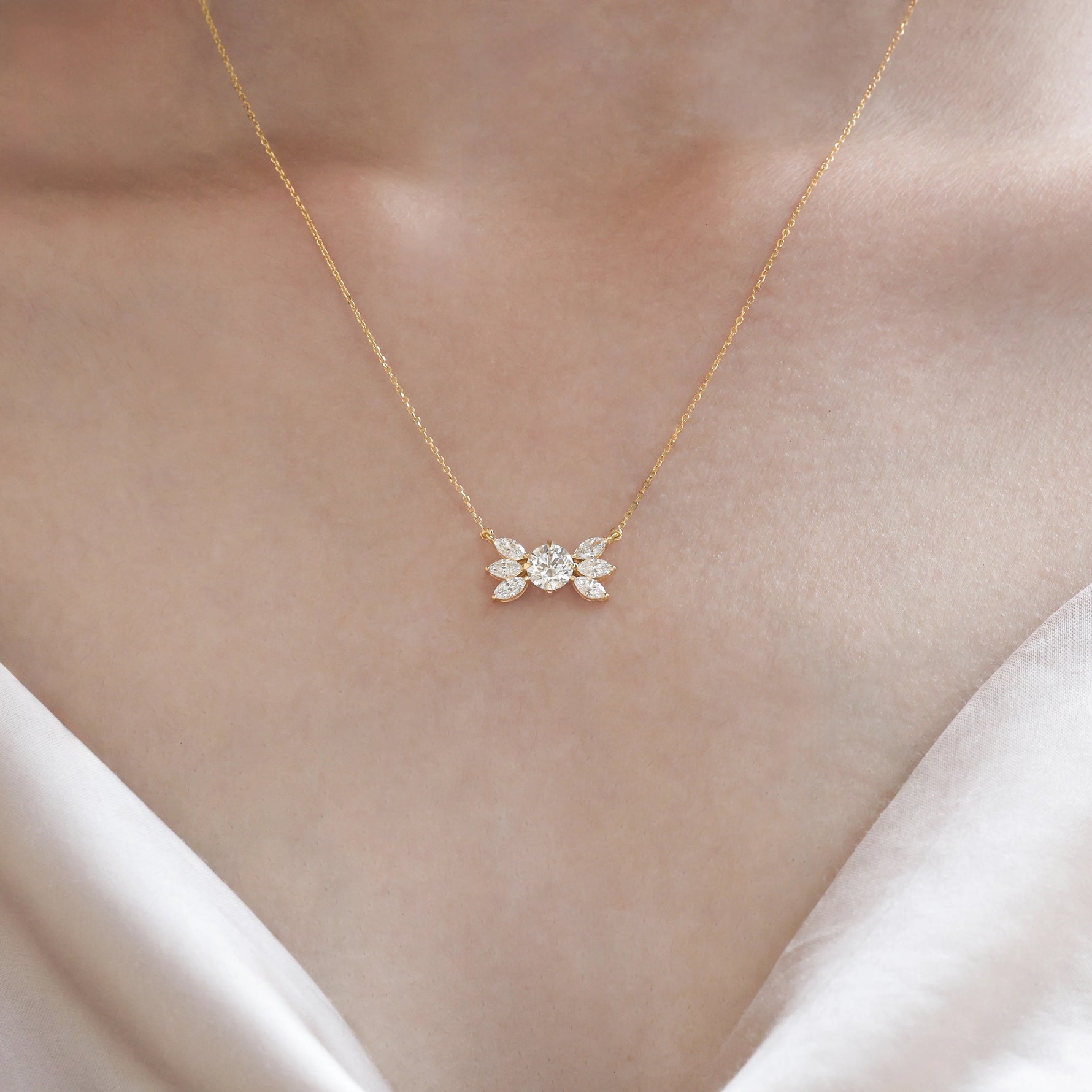 Round Diamond Butterfly Necklace 