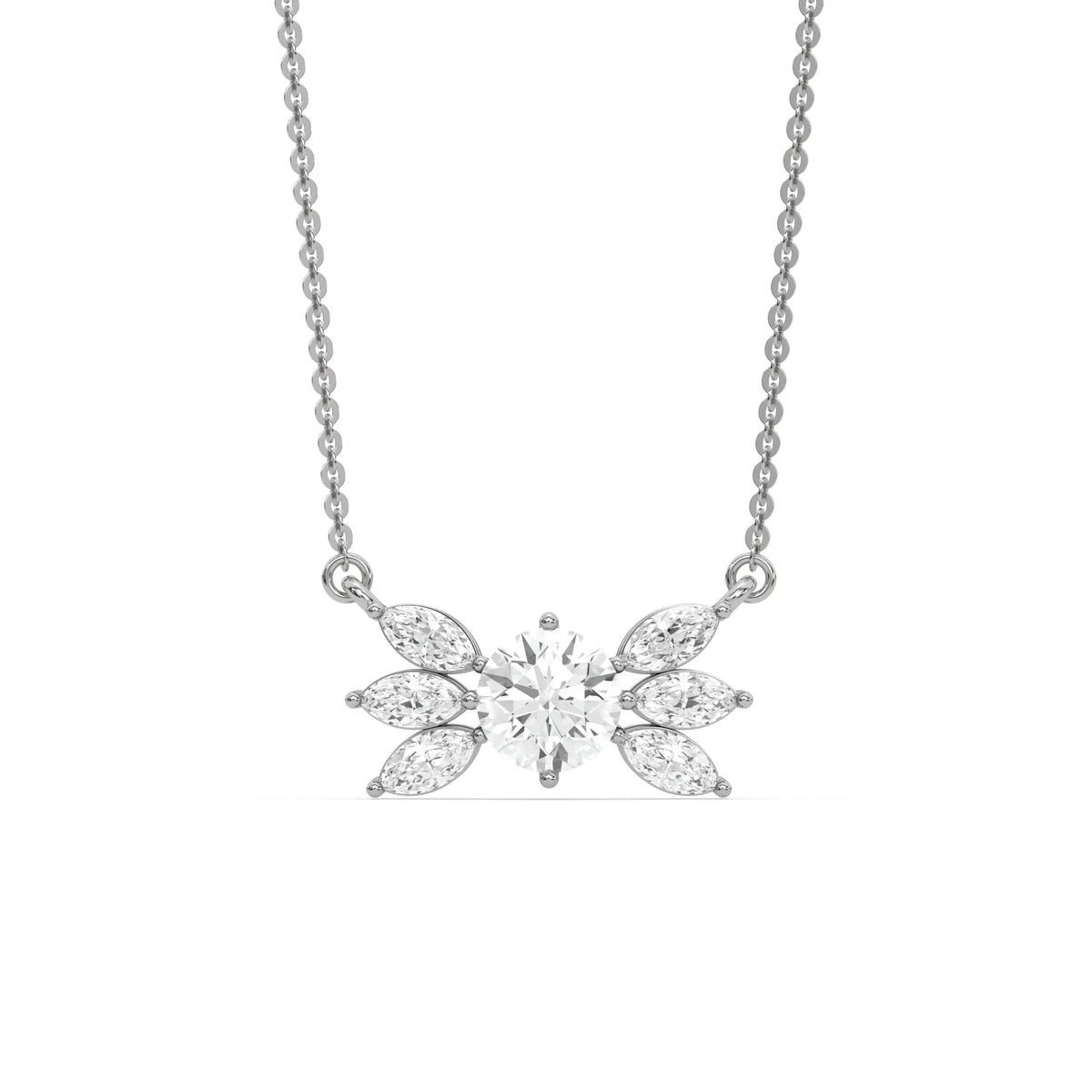18K White Gold Marquise and Round Diamond Butterfly Necklace