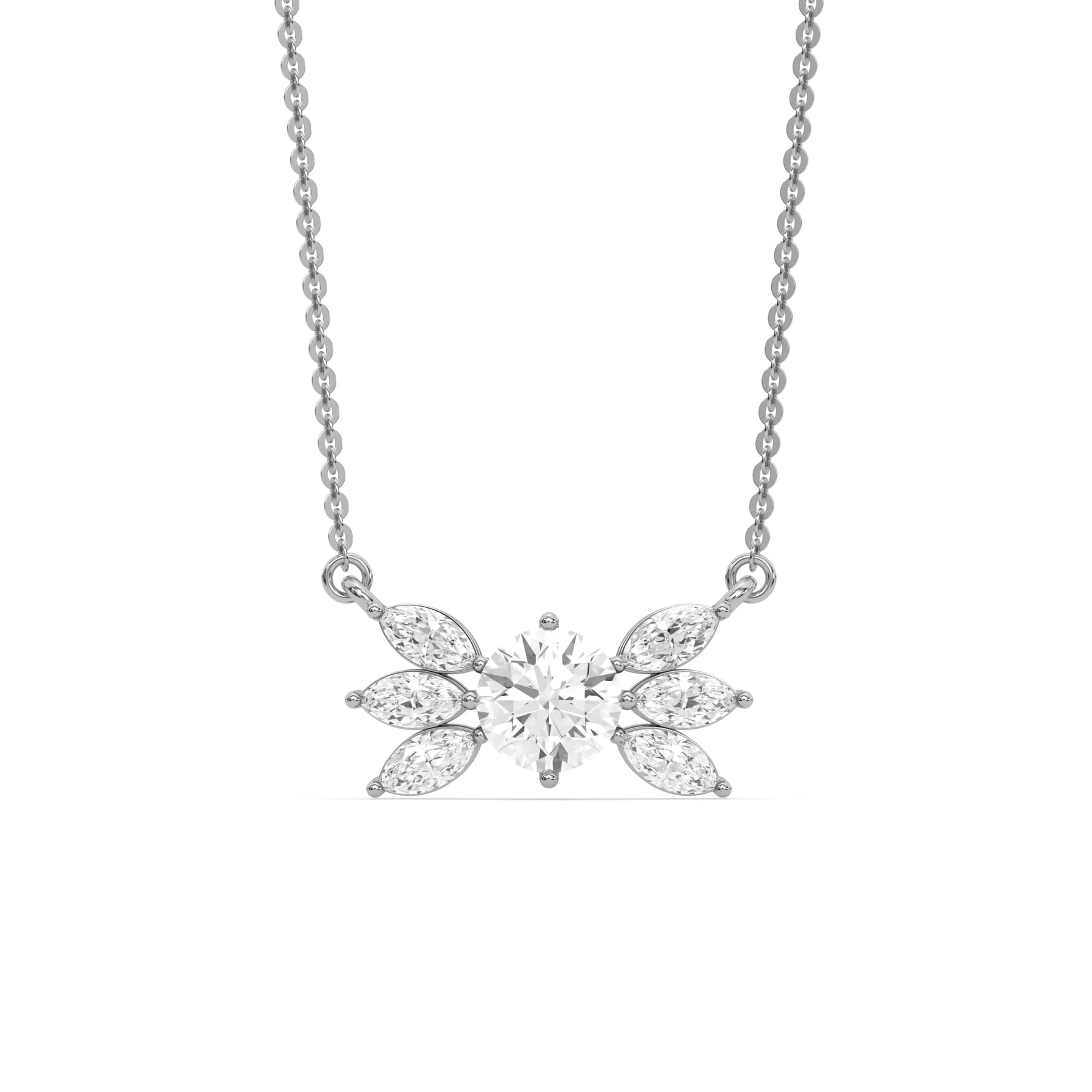 18K White Gold Marquise and Round Diamond Butterfly Necklace
