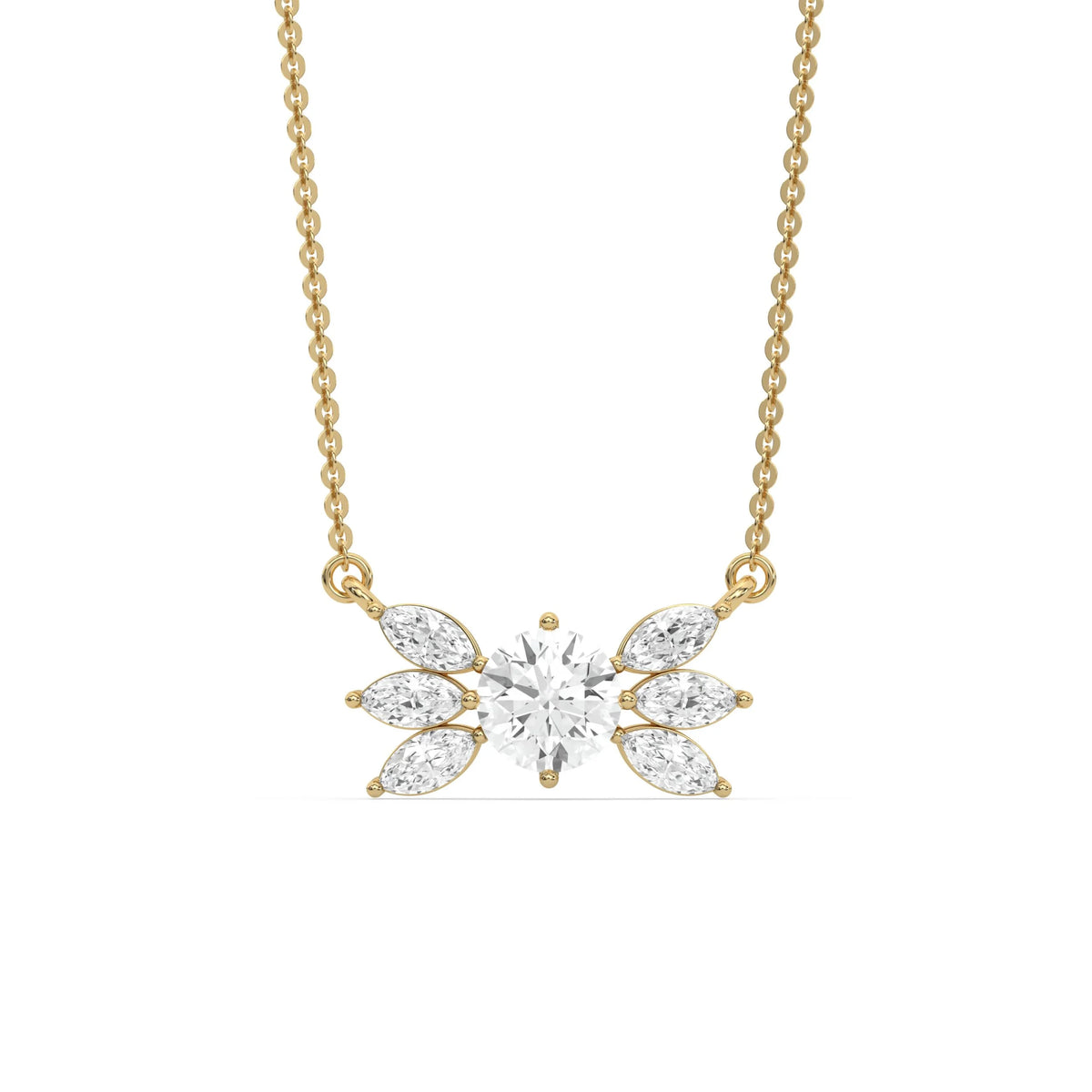18K Yellow Gold Marquise and Round Diamond Butterfly Necklace