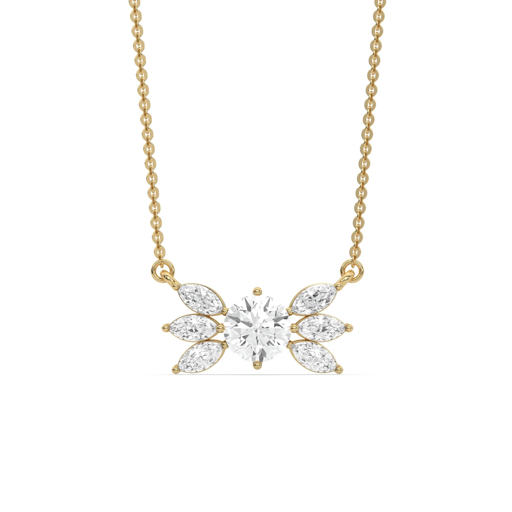 18K Yellow Gold Marquise and Round Diamond Butterfly Necklace