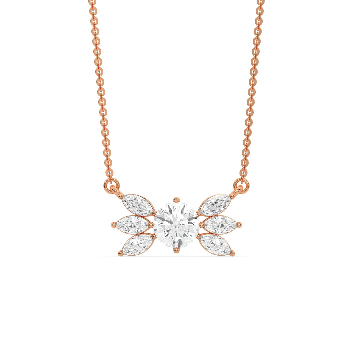 18K Rose Gold Marquise and Round Diamond Butterfly Necklace
