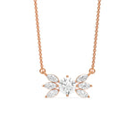 18K Rose Gold Marquise and Round Diamond Butterfly Necklace