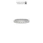 This white  gold ring displayed in front view is made with 12 baguette diamonds and set in channel setting 