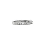 This white  gold ring displayed in side view is made with 12 baguette diamonds and set in channel setting 